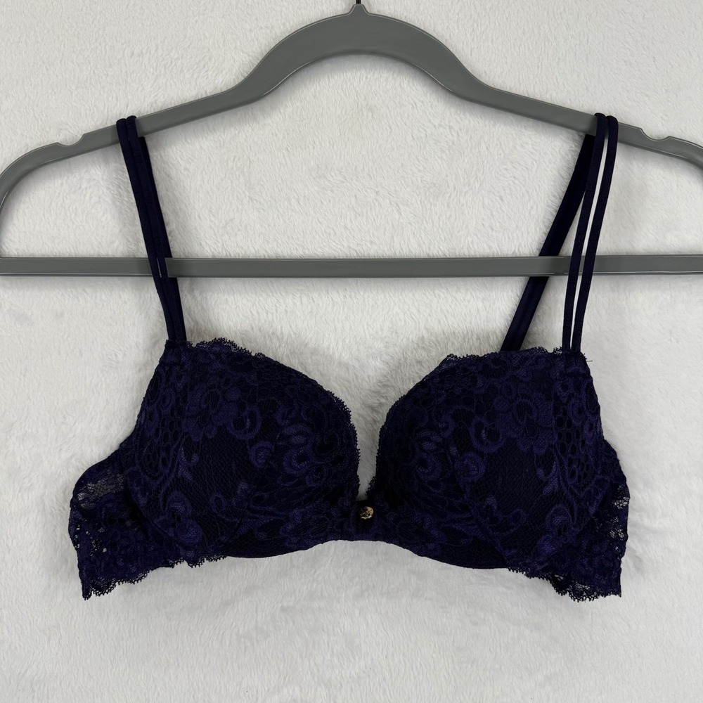 Victoria's Secret‎ Very Sexy Bra 34A Padded Demi Lace Navy Blue Lingerie